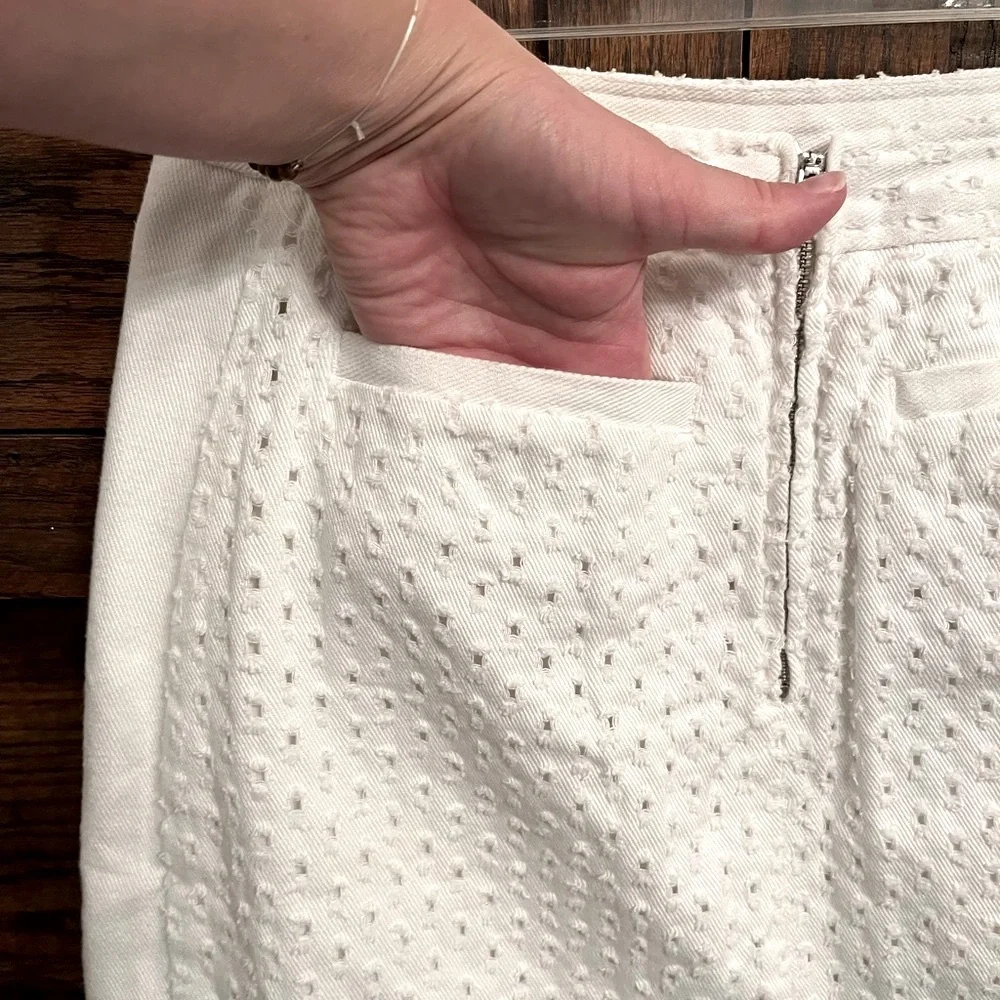 Rebecca Taylor Punched White Denim Mini Skirt, 4